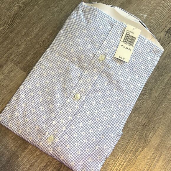 Tommy Hilfiger Printed Cotton-Blend Slim Dress Shirt-BLUE-15.5-34/35 - Picture 2 of 4